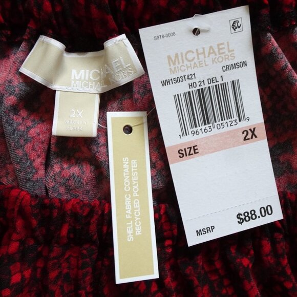 Michael Kors One Shoulder Top Women's Plus Size 2X Red Snake Print Belted - Picture 9 of 11